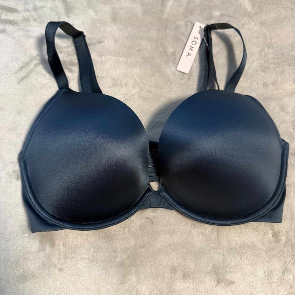 Soma Stunning Push Up Bra 36DDD Petrol Gray/Blue Smooth T Shirt NWT - Picture 2 of 6